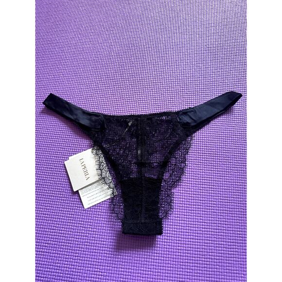 $295 La Perla Panties Lace Silk Brazilian Underwear Black Brief US M Lingerie - Picture 7 of 8